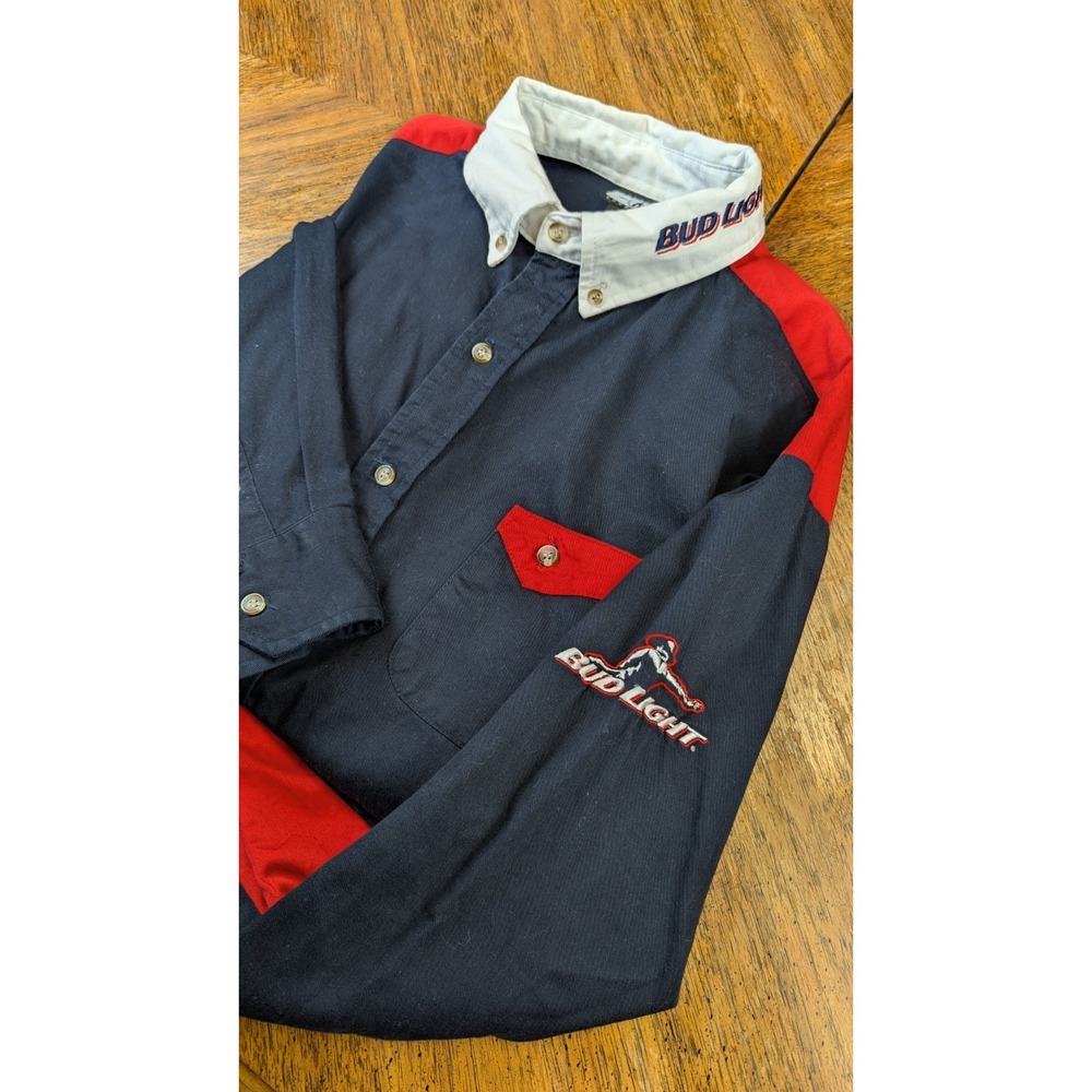 Cowboy Up Bud Light Long Sleeve Button Up Shirt Size XL Red Black Colorblock